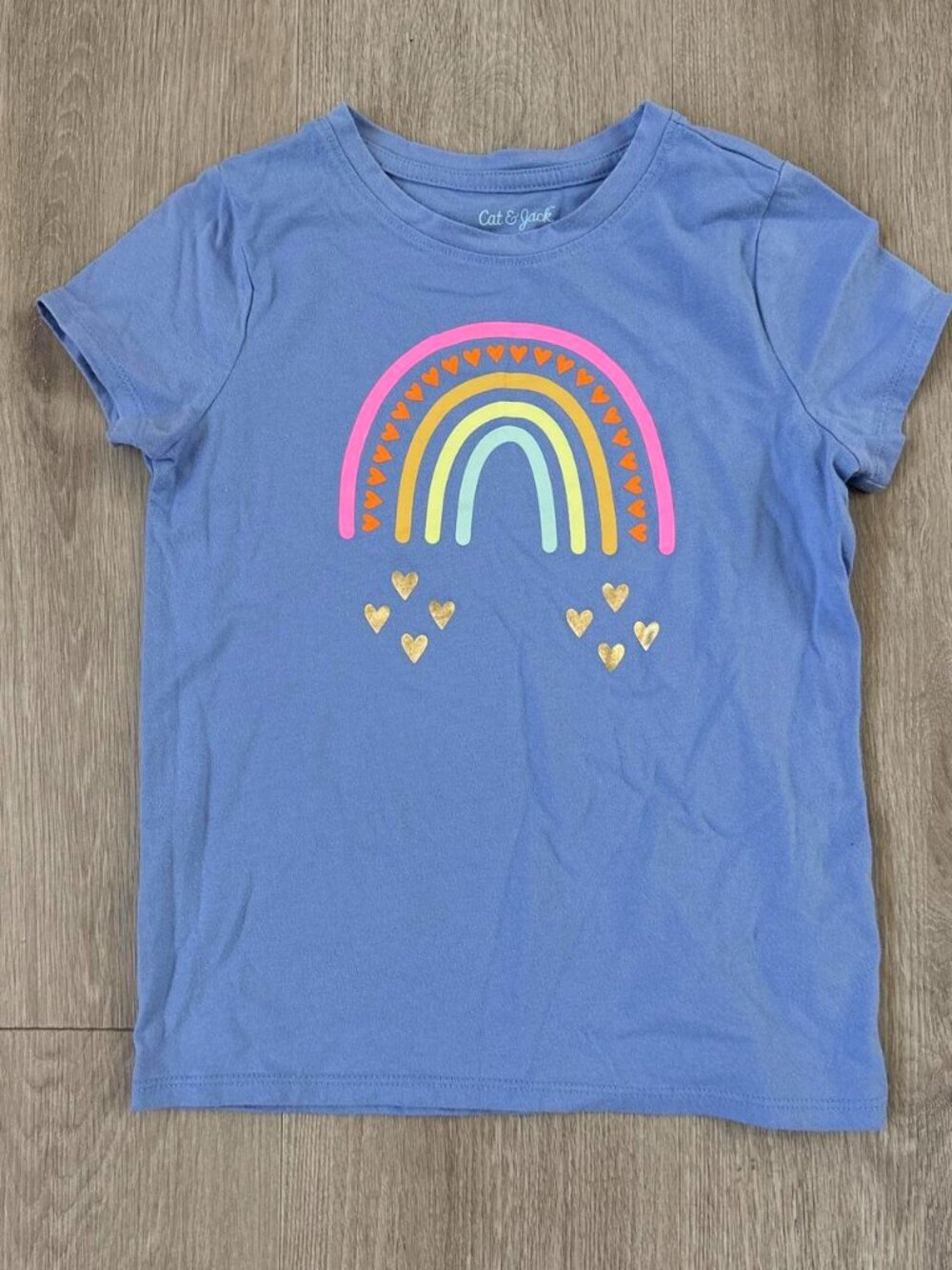 Cat & Jack Girls’ Light Blue Rainbow Graphic T-Shirt Size 6/6X